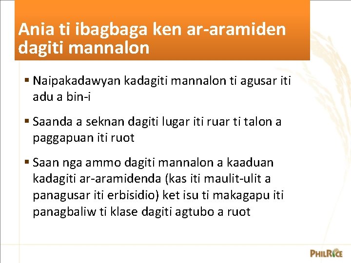 Ania ti ibagbaga ken ar-aramiden dagiti mannalon § Naipakadawyan kadagiti mannalon ti agusar iti Ania ti ibagbaga ken ar-aramiden dagiti mannalon § Naipakadawyan kadagiti mannalon ti agusar iti