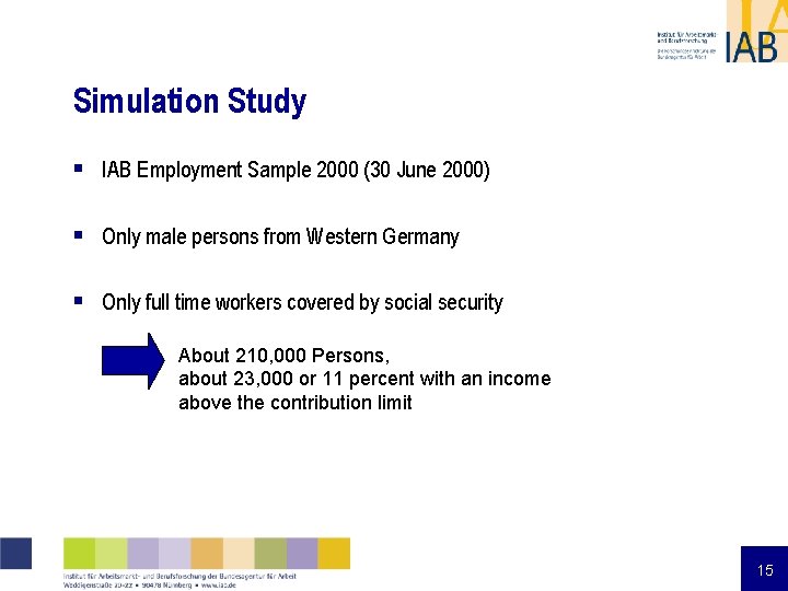 Simulation Study § IAB Employment Sample 2000 (30 June 2000) § Only male persons Simulation Study § IAB Employment Sample 2000 (30 June 2000) § Only male persons