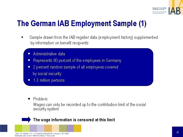 The German IAB Employment Sample (1) § Sample drawn from the IAB register data The German IAB Employment Sample (1) § Sample drawn from the IAB register data