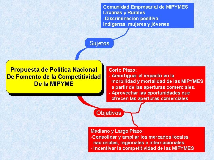 Comunidad Empresarial de MIPYMES Urbanas y Rurales -Discriminación positiva: indígenas, mujeres y jóvenes Sujetos