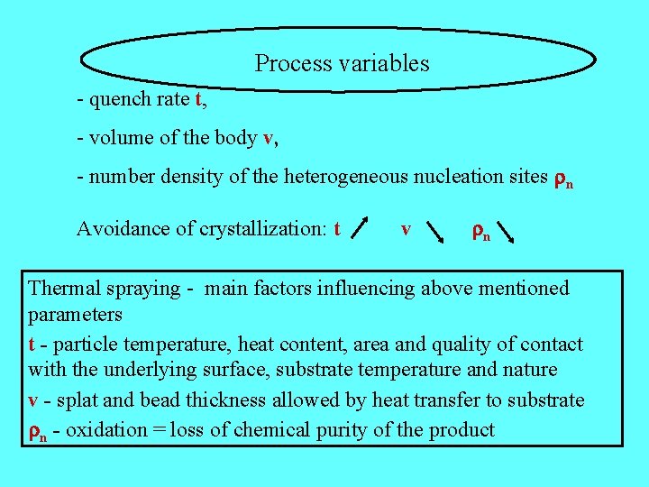 Process variables - quench rate t, - volume of the body v, - number