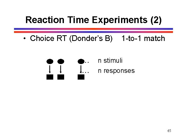 Reaction Time Experiments (2) • Choice RT (Donder’s B) …. …. 1 -to-1 match Reaction Time Experiments (2) • Choice RT (Donder’s B) …. …. 1 -to-1 match