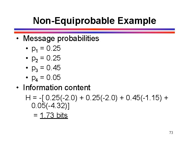 Non-Equiprobable Example • Message probabilities • • p 1 = 0. 25 p 2 Non-Equiprobable Example • Message probabilities • • p 1 = 0. 25 p 2