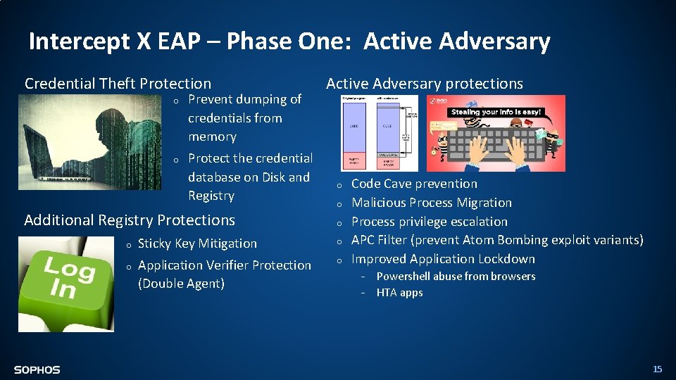 Intercept X EAP – Phase One: Active Adversary Credential Theft Protection o Prevent dumping Intercept X EAP – Phase One: Active Adversary Credential Theft Protection o Prevent dumping