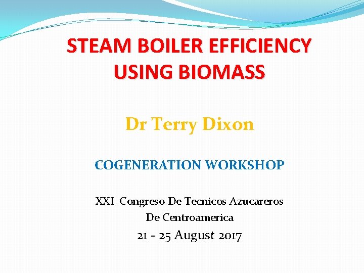 STEAM BOILER EFFICIENCY USING BIOMASS Dr Terry Dixon COGENERATION WORKSHOP XXI Congreso De Tecnicos