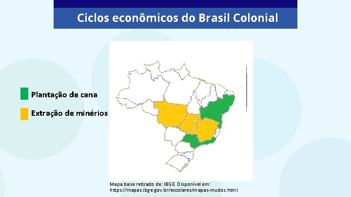 Ciclos econômicos do Brasil Colonial Plantação de cana Extração de minérios Mapa base retirado