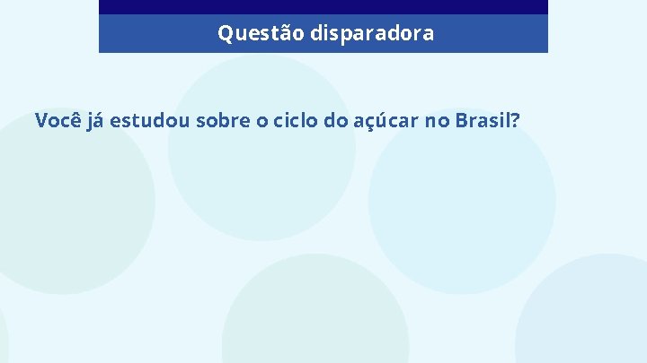Questão disparadora Você já estudou sobre o ciclo do açúcar no Brasil? 