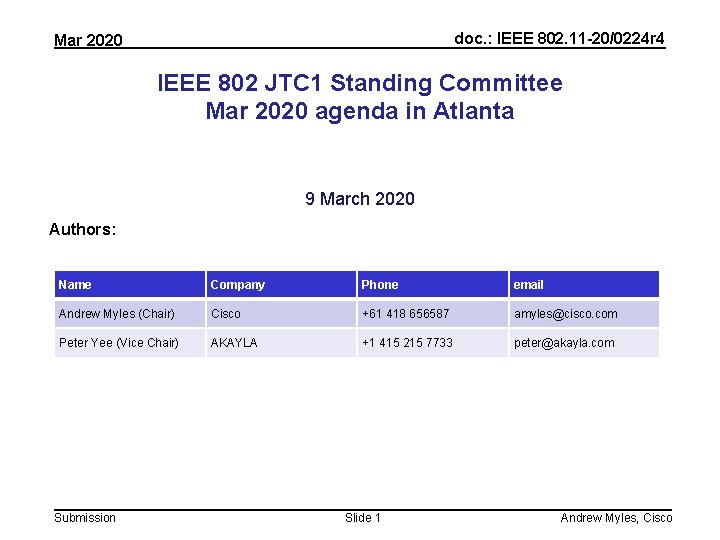 doc. : IEEE 802. 11 -20/0224 r 4 Mar 2020 IEEE 802 JTC 1