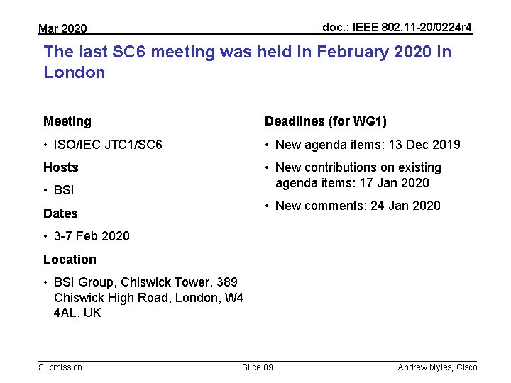 doc. : IEEE 802. 11 -20/0224 r 4 Mar 2020 The last SC 6