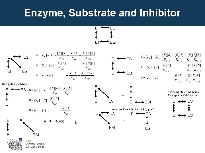 Enzyme, Substrate and Inhibitor E ES EI ESI Competitive inhibition E ES E noncompetitive