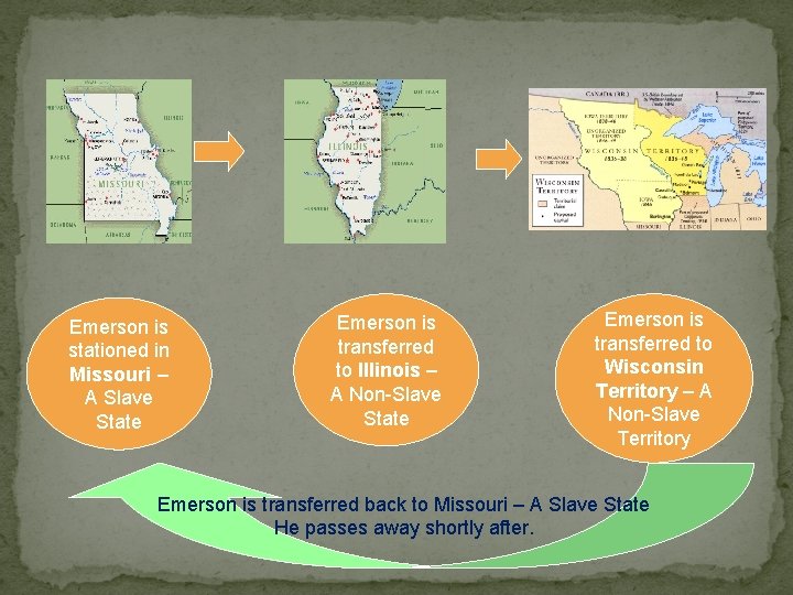 Emerson is stationed in Missouri – A Slave State Emerson is transferred to Illinois