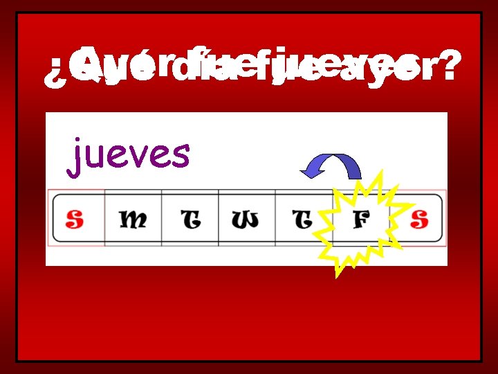 Ayerdía fuefue jueves. ¿Qué ayer? jueves 