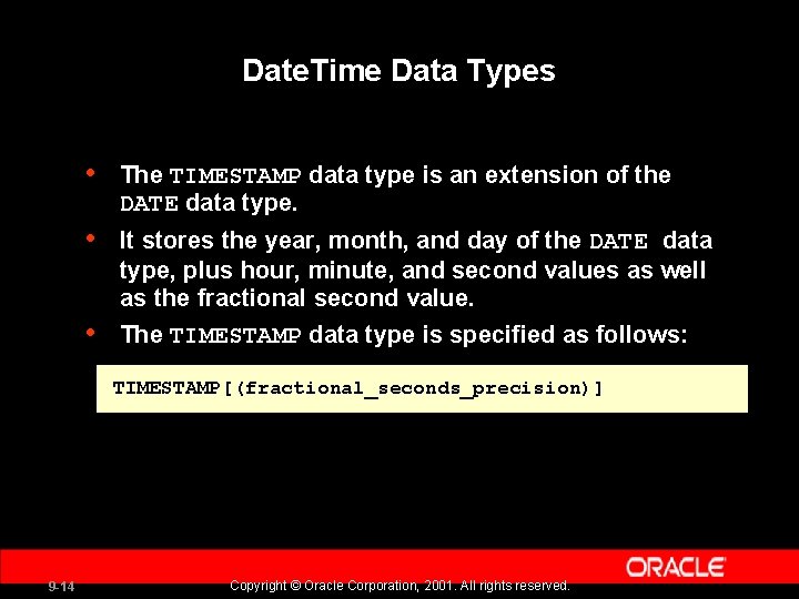 9 Creating And Managing Tables Copyright Oracle Corporation