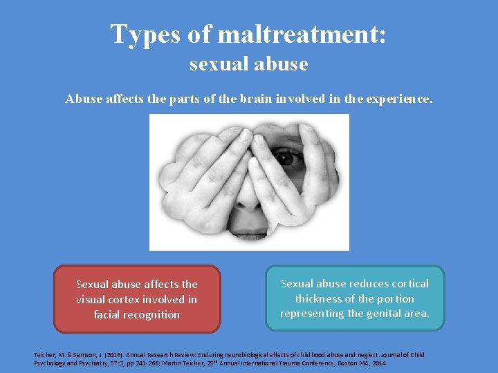 Types of maltreatment: sexual abuse Abuse affects the parts of the brain involved in