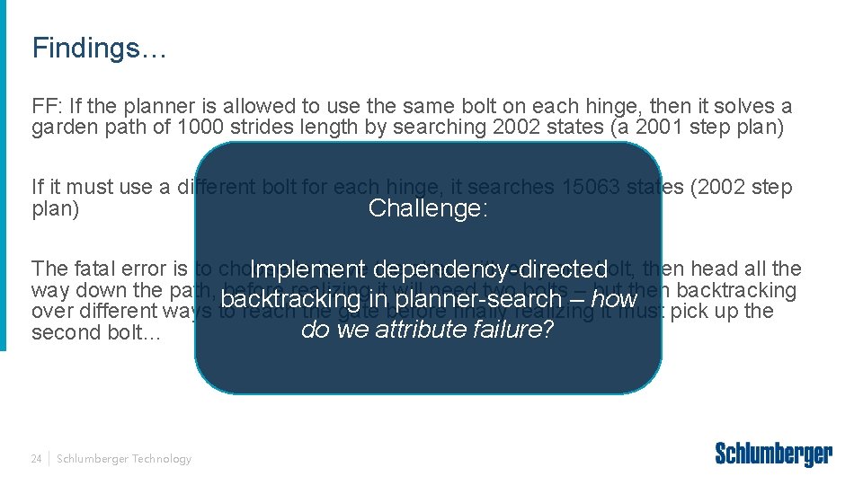 Findings… FF: If the planner is allowed to use the same bolt on each