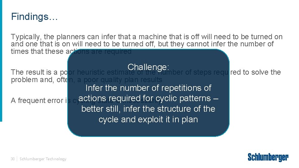 Findings… Typically, the planners can infer that a machine that is off will need