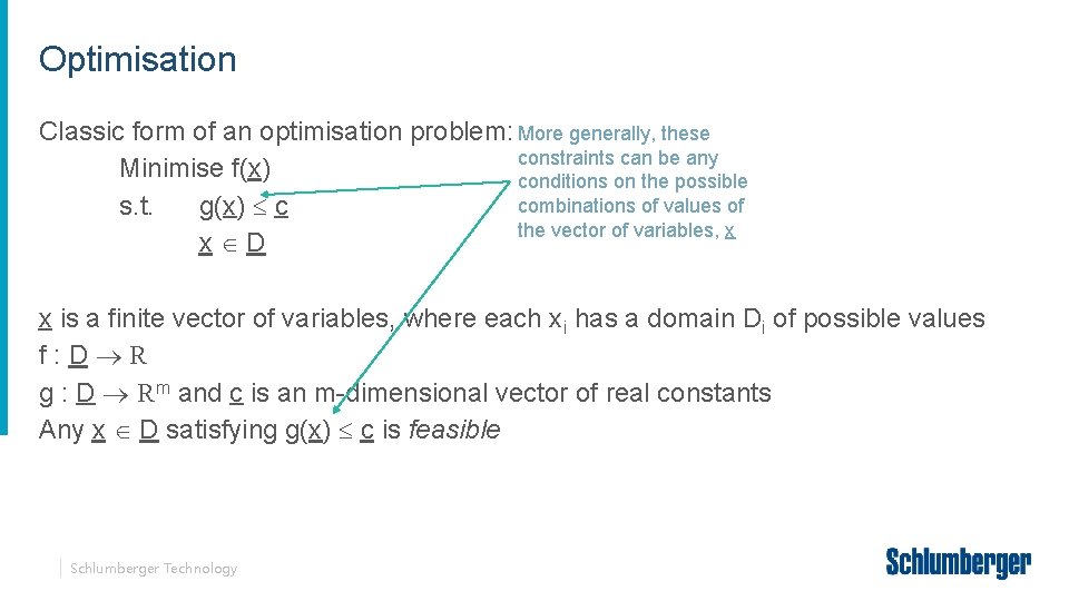 Optimisation Classic form of an optimisation problem: More generally, these constraints can be any