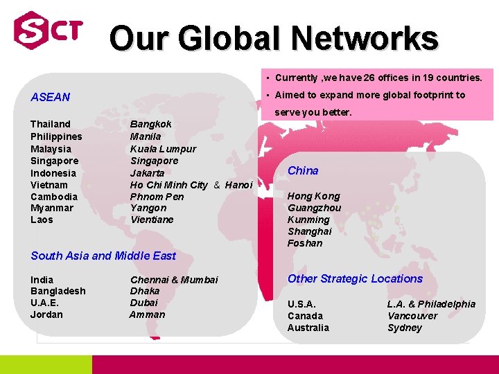 Our Global Networks • Currently , we have 26 offices in 19 countries. •