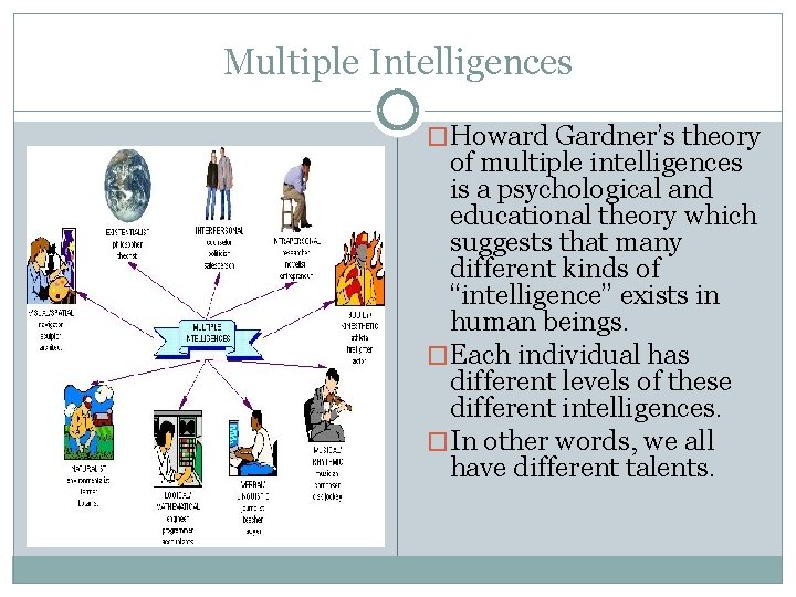 Multiple Intelligences �Howard Gardner’s theory of multiple intelligences is a psychological and educational theory