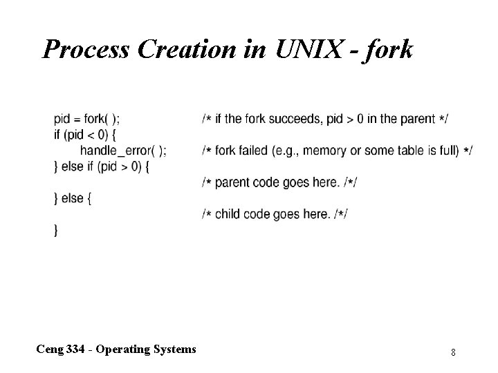 Process Creation in UNIX - fork Process creation in UNIX. Ceng 334 - Operating