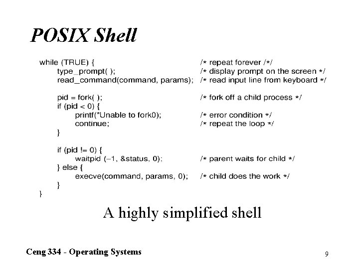 POSIX Shell A highly simplified shell Ceng 334 - Operating Systems 9 