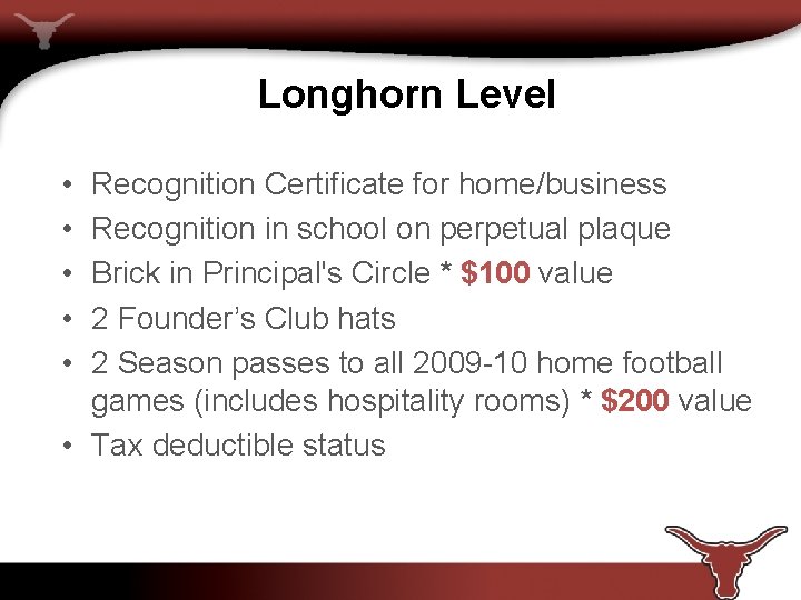 Longhorn Level • • • Recognition Certificate for home/business Recognition in school on perpetual