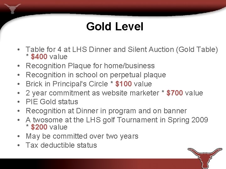 Gold Level • Table for 4 at LHS Dinner and Silent Auction (Gold Table)
