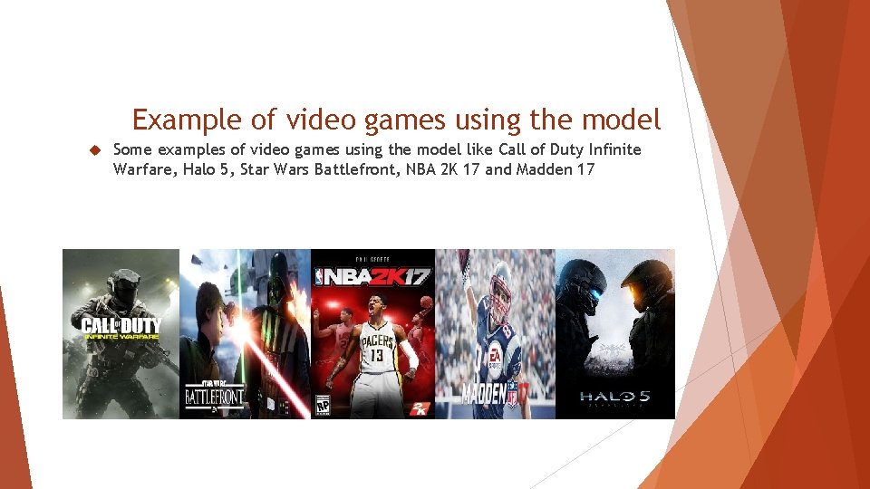 Example of video games using the model Some examples of video games using the