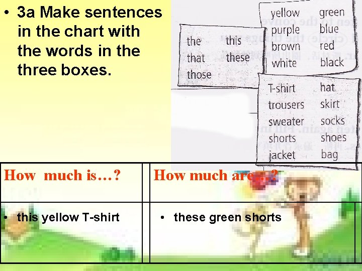 • 3 a Make sentences in the chart with the words in the • 3 a Make sentences in the chart with the words in the