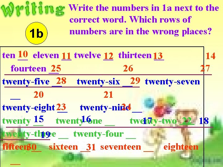 1 b Write the numbers in 1 a next to the correct word. Which 1 b Write the numbers in 1 a next to the correct word. Which
