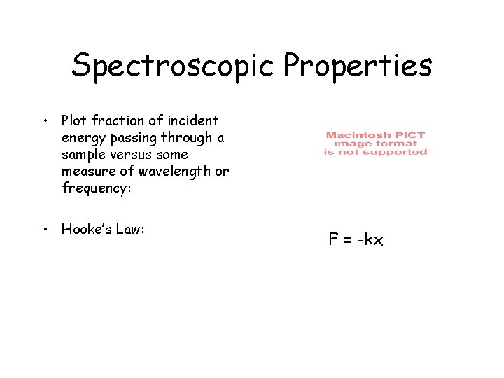 Spectroscopic Properties • Plot fraction of incident energy passing through a sample versus some