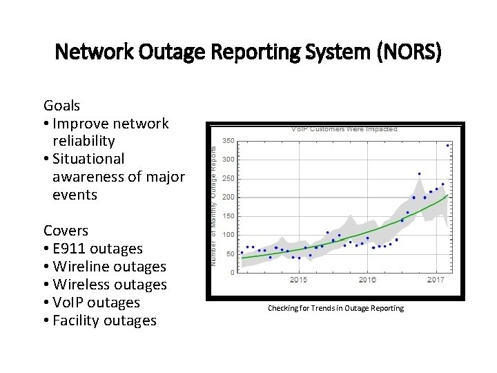 Network Outage Reporting System (NORS) Goals • Improve network reliability • Situational awareness of