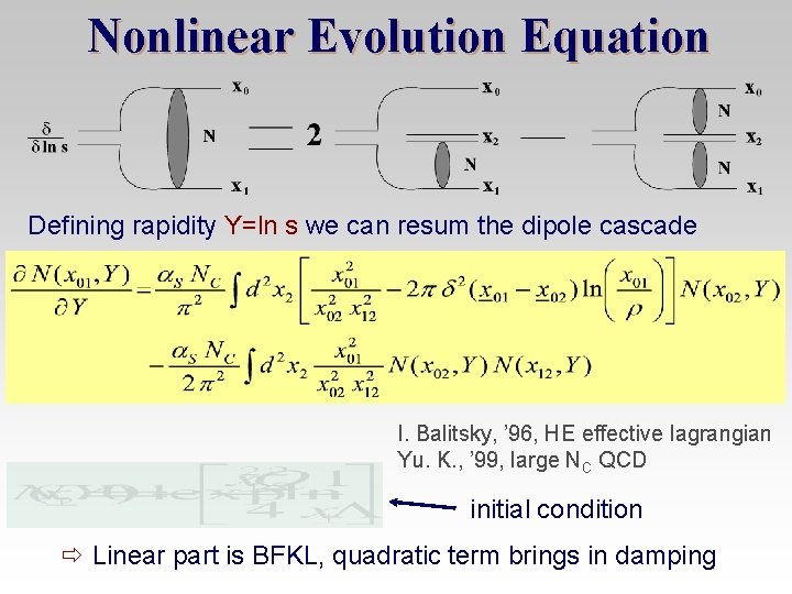 Nonlinear Evolution Equation Defining rapidity Y=ln s we can resum the dipole cascade I.