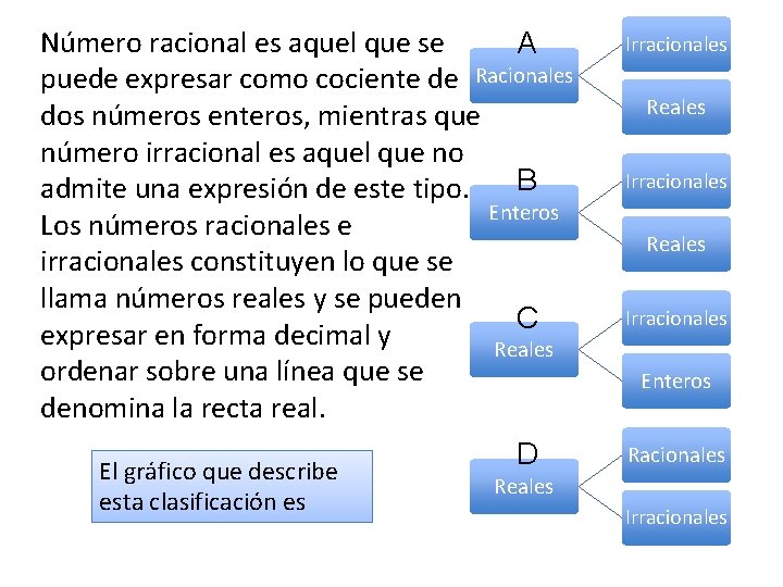 Número racional es aquel que se A puede expresar como cociente de Racionales dos