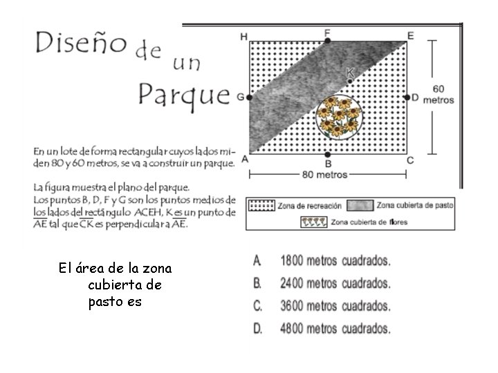 El área de la zona cubierta de pasto es 