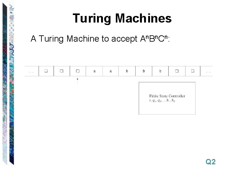 Turing Machines A Turing Machine to accept An. Bn. Cn: Q 2 