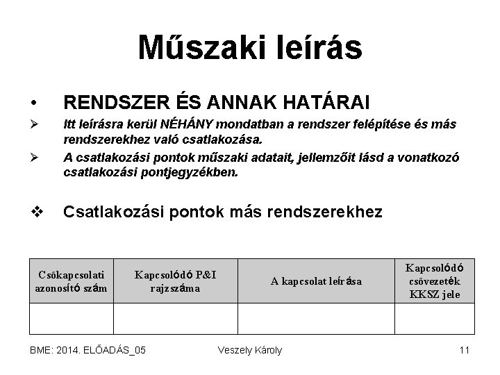 Műszaki leírás • RENDSZER ÉS ANNAK HATÁRAI Ø Itt leírásra kerül NÉHÁNY mondatban a