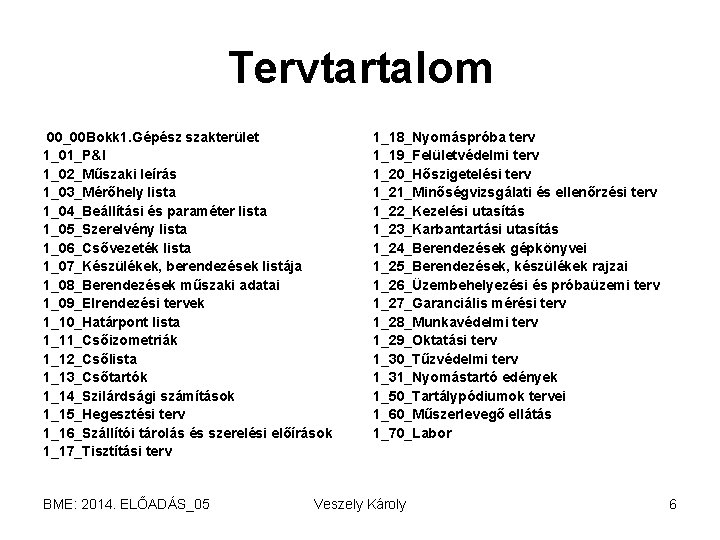 Tervtartalom 00_00 Bokk 1. Gépész szakterület 1_01_P&I 1_02_Műszaki leírás 1_03_Mérőhely lista 1_04_Beállítási és paraméter