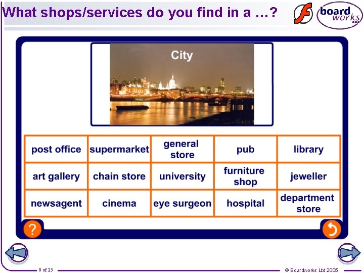 What shops/services do you find in a …? 8 of 25 © Boardworks Ltd