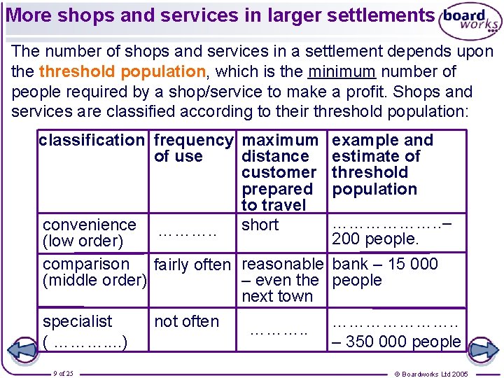 More shops and services in larger settlements The number of shops and services in