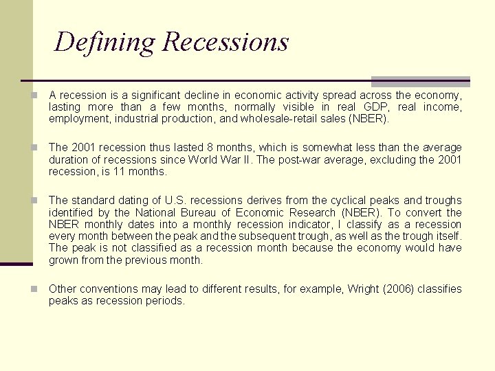 Indicator nber recession The missing
