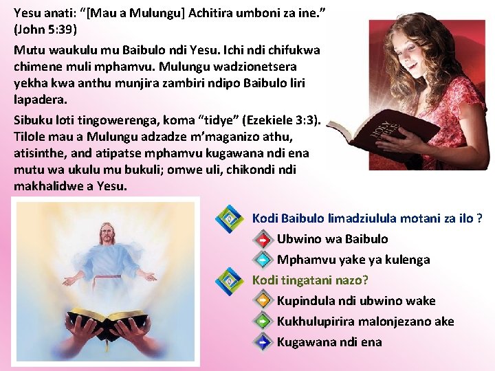 Yesu anati: “[Mau a Mulungu] Achitira umboni za ine. ” (John 5: 39) Mutu