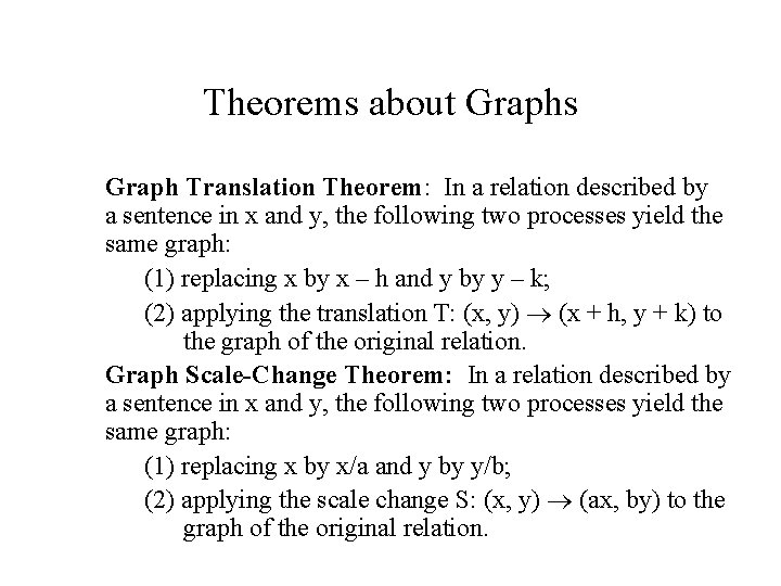 Theorems about Graphs Graph Translation Theorem: In a relation described by a sentence in