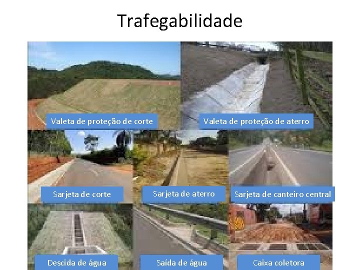 Trafegabilidade Valeta de proteção de corte Sarjeta de corte Descida de água Valeta de