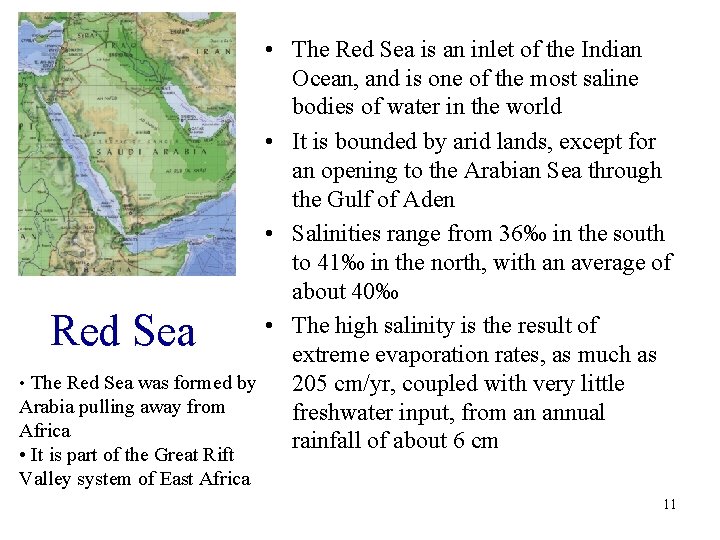  • The Red Sea is an inlet of the Indian Ocean, and is