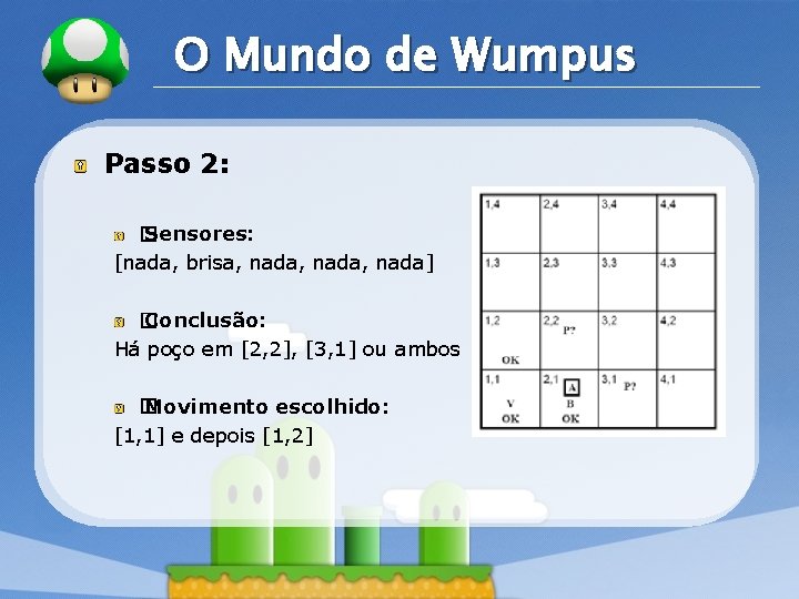 LOGO O Mundo de Wumpus Passo 2: � Sensores: [nada, brisa, nada, nada] �