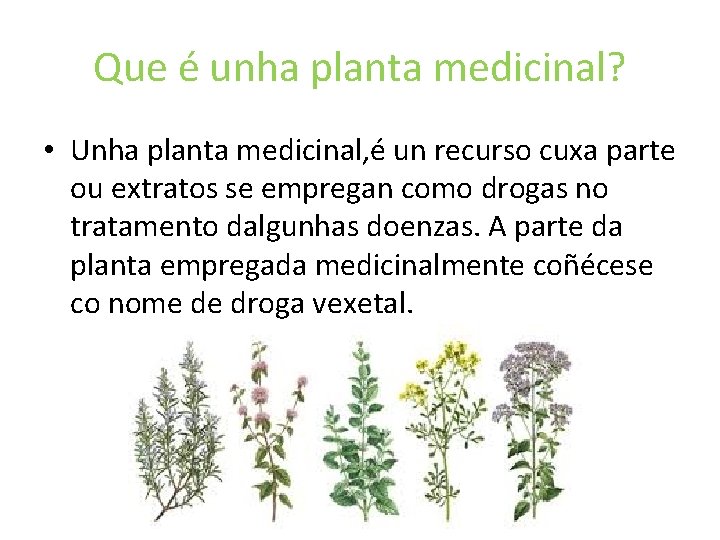 Que é unha planta medicinal? • Unha planta medicinal, é un recurso cuxa parte