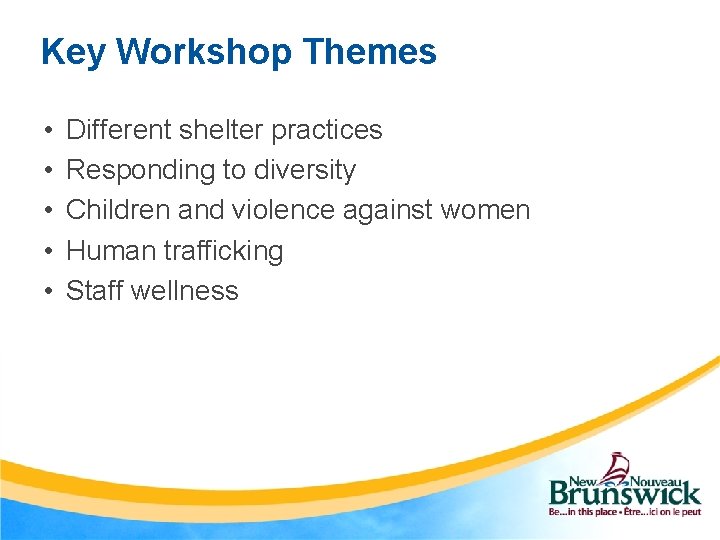 Key Workshop Themes • • • Different shelter practices Responding to diversity Children and