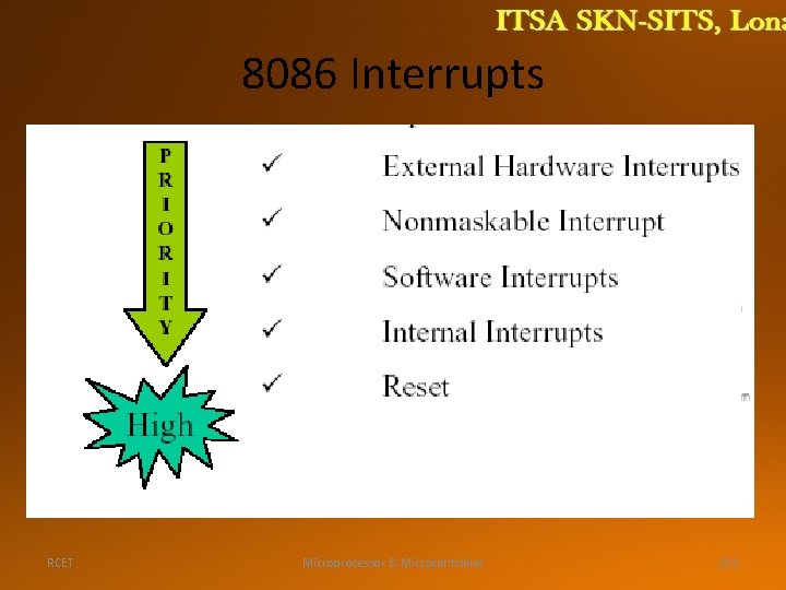 8086 Interrupts RCET Microprocessor & Microcontroller 102 