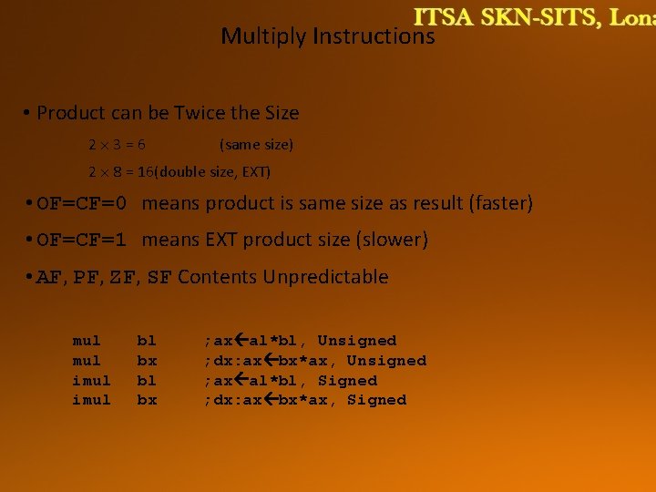 Multiply Instructions • Product can be Twice the Size 2 3=6 (same size) 2